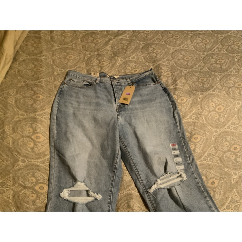 Levi's Premium Wedgie Straight High Rise Ripped Jeans Blue 18W - Picture 3 of 8